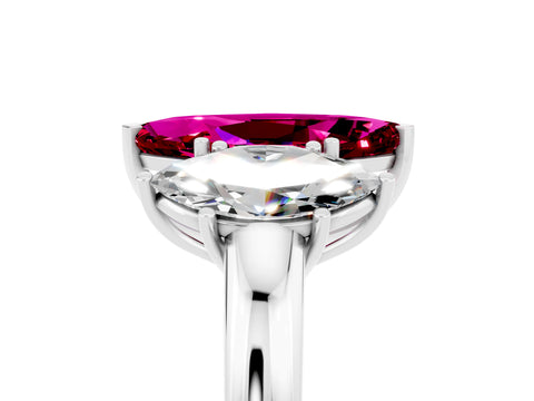 White gold Marquise Cut Garnet Three-Stone Ring with Four-Prong Setting and Classic Band_5