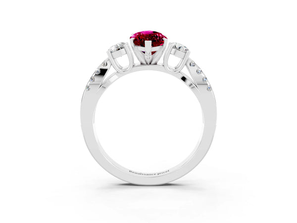 Platinum Marquise Cut Garnet Three-Stone Ring with Pavé Split Shank and Four-Prong Setting