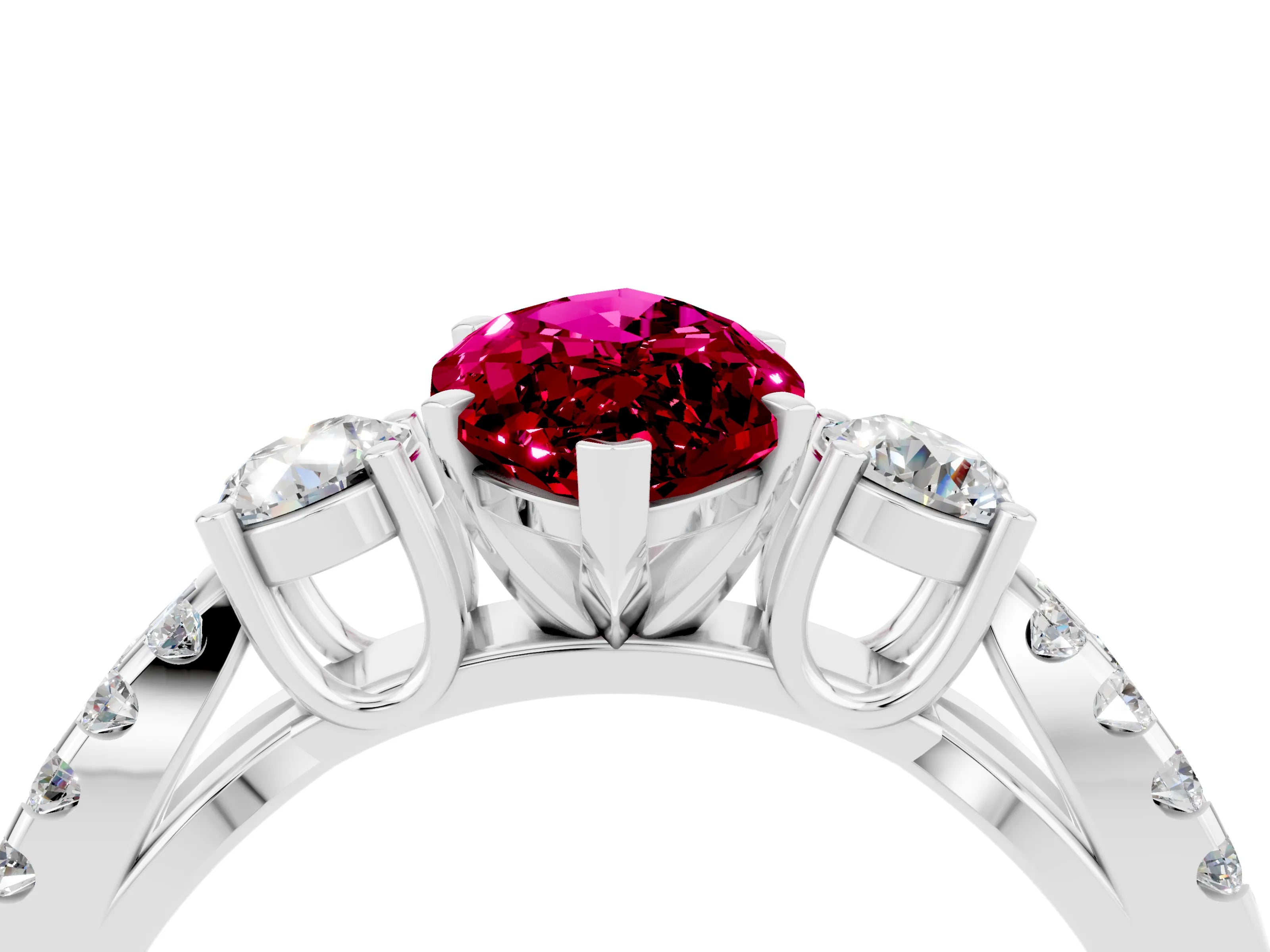 White gold Marquise Cut Garnet Three-Stone Ring with Pavé Split Shank and Four-Prong Setting_16