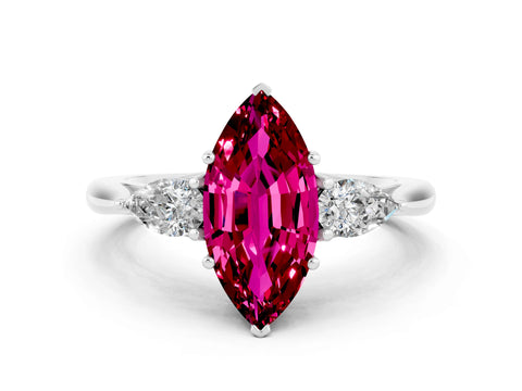 White gold Marquise Cut Garnet Three-Stone Ring with Pear Side Stones and Four-Prong Setting_12