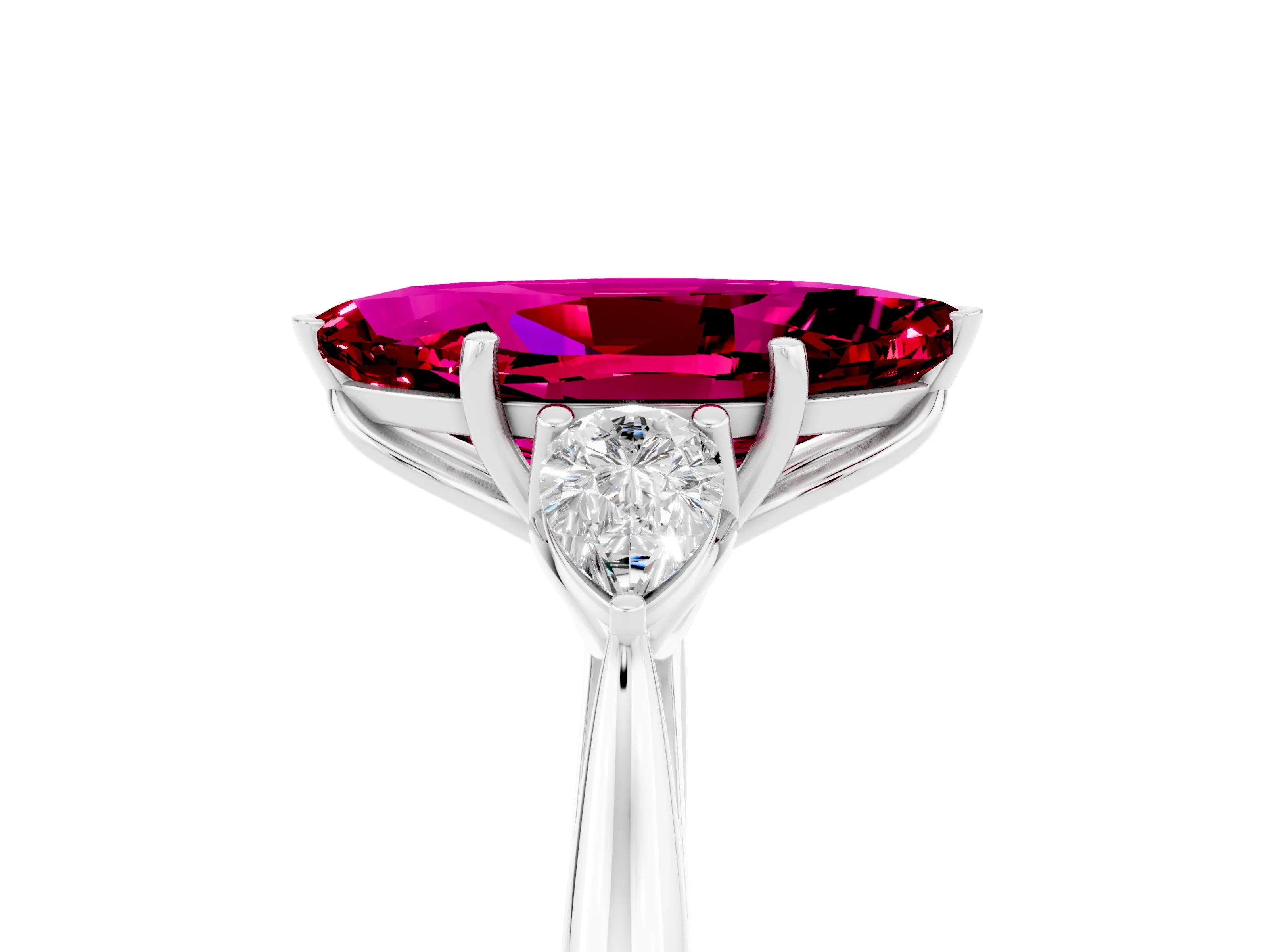 White gold Marquise Cut Garnet Three-Stone Ring with Pear Side Stones and Four-Prong Setting_17