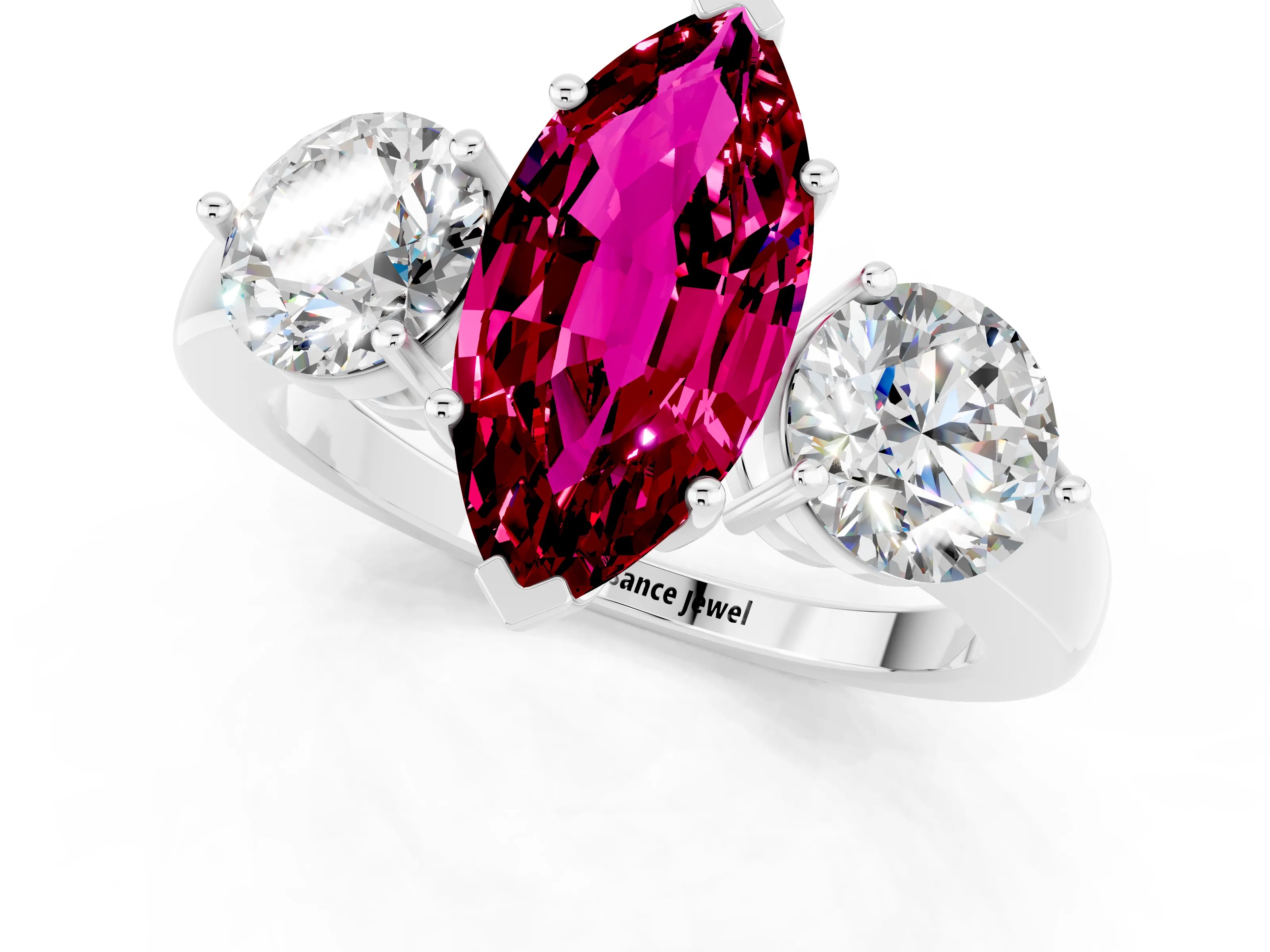 White gold Marquise Cut Garnet Three-Stone Ring with Prong Setting and Classic Band_1