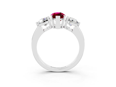 White gold Marquise Cut Garnet Three-Stone Ring with Prong Setting and Classic Band_3