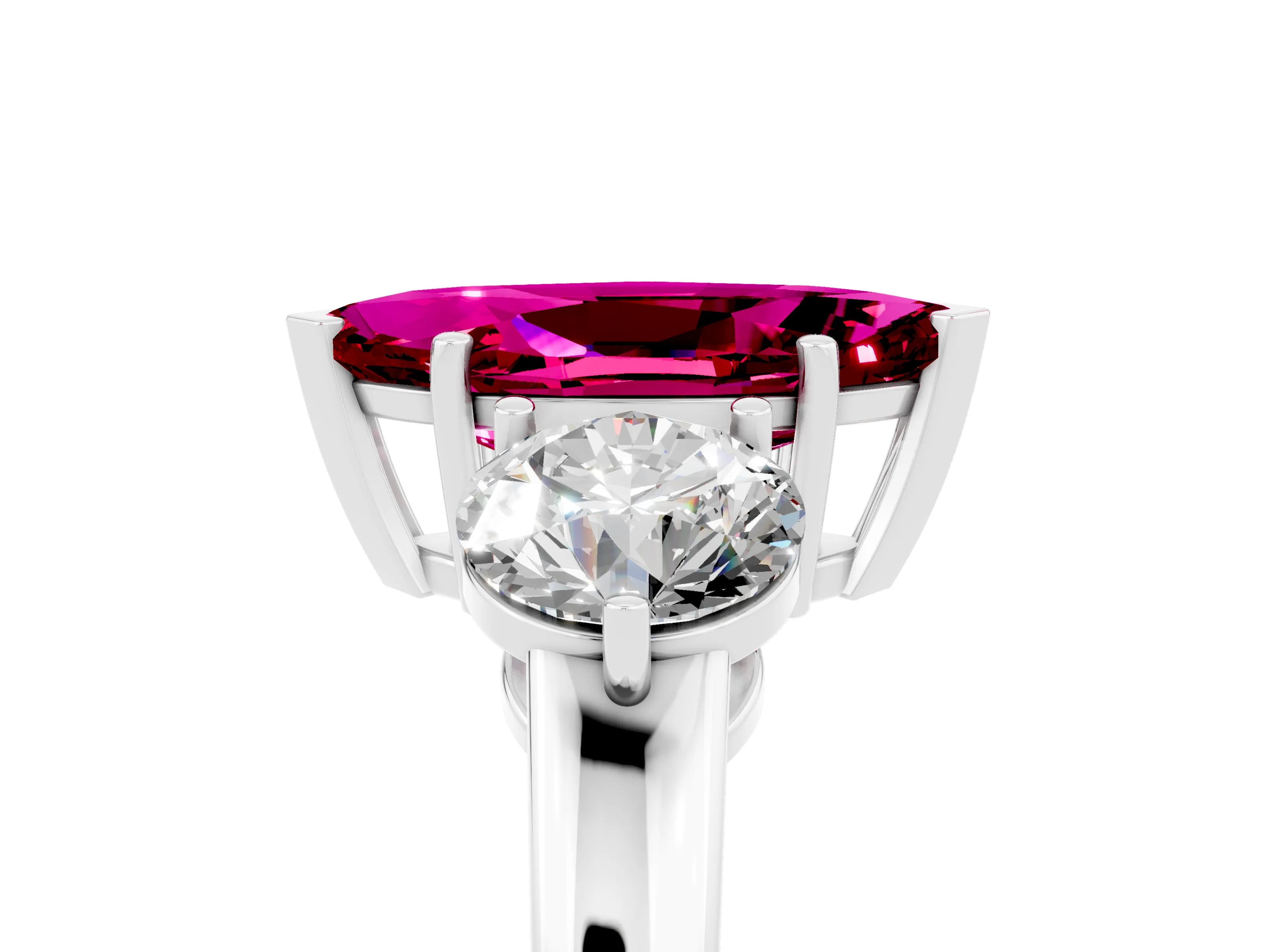 White gold Marquise Cut Garnet Three-Stone Ring with Prong Setting and Classic Band_5