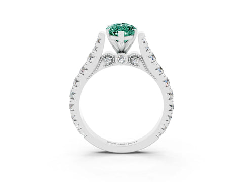 White gold Marquise Cut Green Sapphire Classic Solitaire Ring with Pavé Band and Four-Prong Setting_3