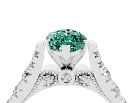 White gold Marquise Cut Green Sapphire Classic Solitaire Ring with Pavé Band and Four-Prong Setting_4