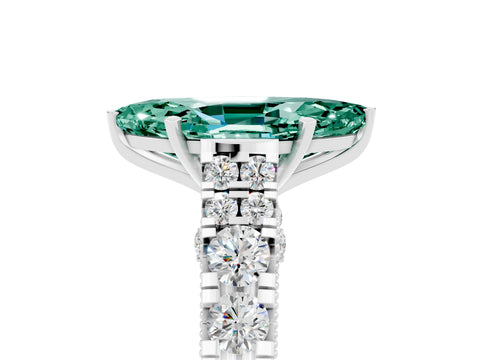 White gold Marquise Cut Green Sapphire Classic Solitaire Ring with Pavé Band and Four-Prong Setting_5
