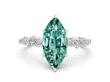White gold Marquise Cut Green Sapphire Cluster Side Stone Solitaire Ring with Prong Setting_24