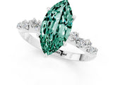 White gold Marquise Cut Green Sapphire Cluster Side Stone Solitaire Ring with Prong Setting_25