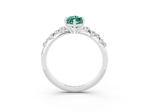 White gold Marquise Cut Green Sapphire Cluster Side Stone Solitaire Ring with Prong Setting_27