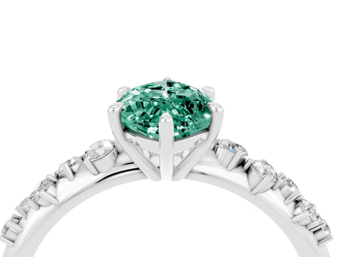 White gold Marquise Cut Green Sapphire Cluster Side Stone Solitaire Ring with Prong Setting_28