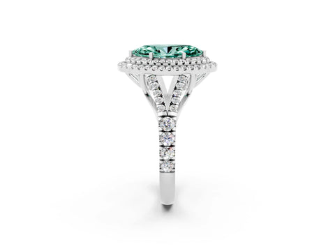 White gold Marquise Cut Green Sapphire Double Halo Ring with Split Shank and Prong Setting_14
