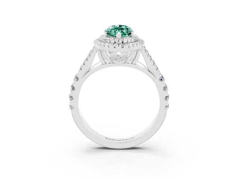 White gold Marquise Cut Green Sapphire Double Halo Ring with Split Shank and Prong Setting_15