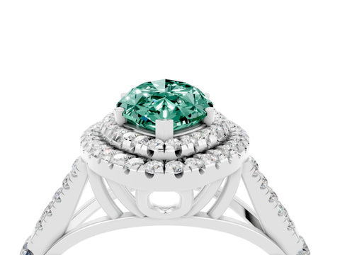 White gold Marquise Cut Green Sapphire Double Halo Ring with Split Shank and Prong Setting_28