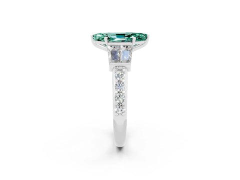 White gold Marquise Cut Green Sapphire Engagement Ring with Baguette Side Stones and Channel Set Band_2