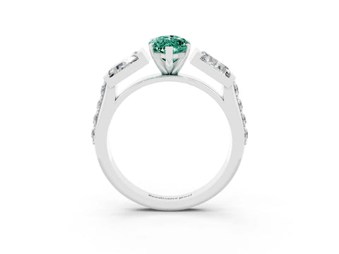 White gold Marquise Cut Green Sapphire Engagement Ring with Baguette Side Stones and Channel Set Band_3