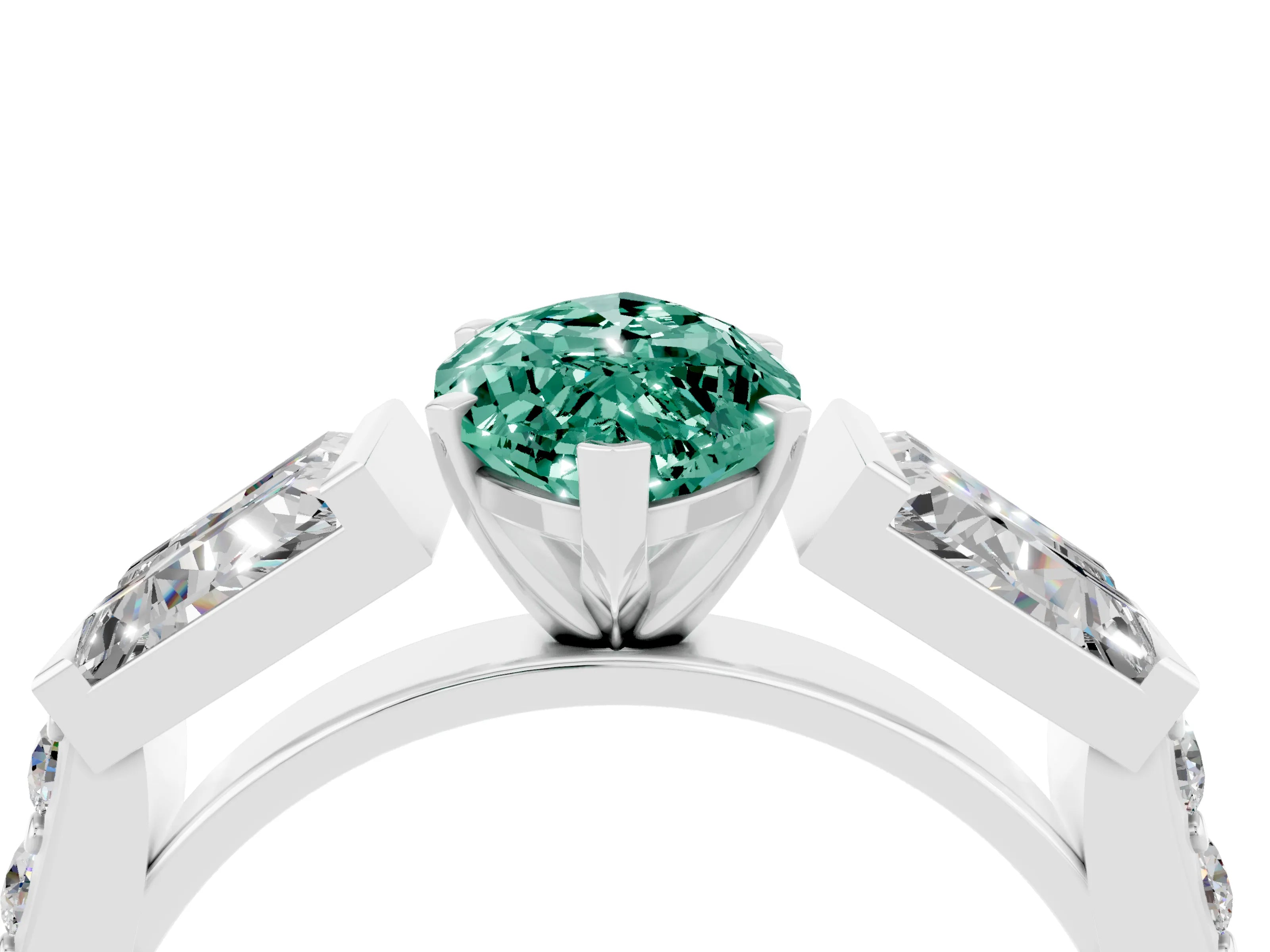 White gold Marquise Cut Green Sapphire Engagement Ring with Baguette Side Stones and Channel Set Band_4