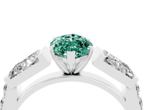 White gold Marquise Cut Green Sapphire Engagement Ring with Baguette Side Stones and Channel Set Band_4