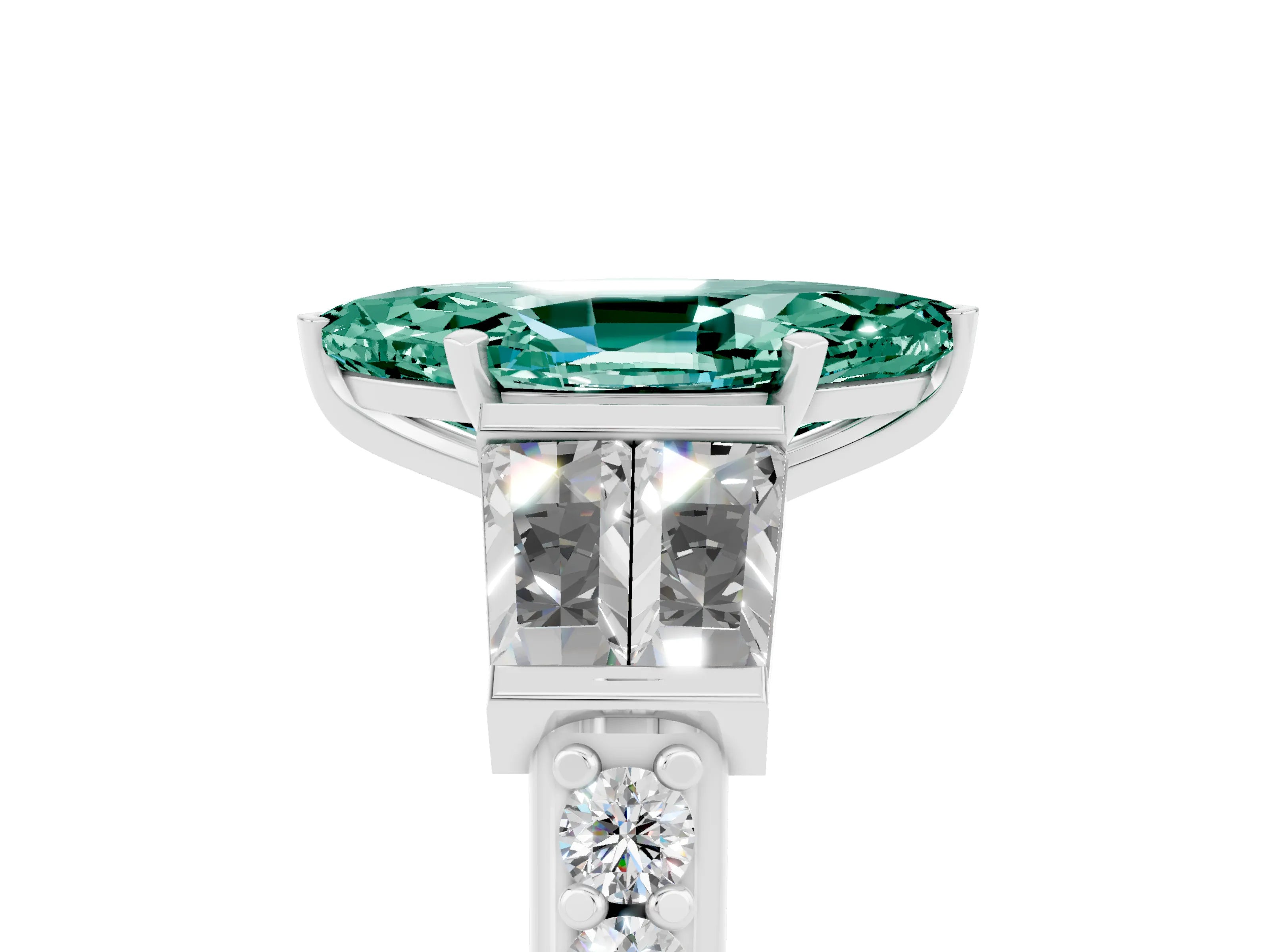 White gold Marquise Cut Green Sapphire Engagement Ring with Baguette Side Stones and Channel Set Band_5