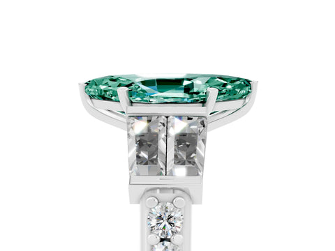 White gold Marquise Cut Green Sapphire Engagement Ring with Baguette Side Stones and Channel Set Band_5