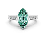 White gold Marquise Cut Green Sapphire Engagement Ring with Milgrain Channel Set Band and Prong Setting