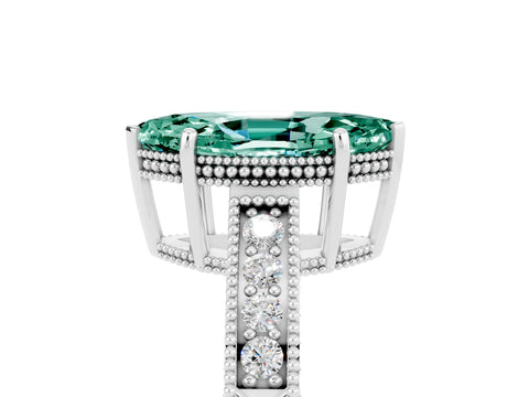 White gold Marquise Cut Green Sapphire Engagement Ring with Milgrain Channel Set Band and Prong Setting_5