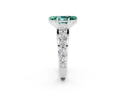 White gold Marquise Cut Green Sapphire Engagement Ring with Pavé Band and Four-Prong Setting_2