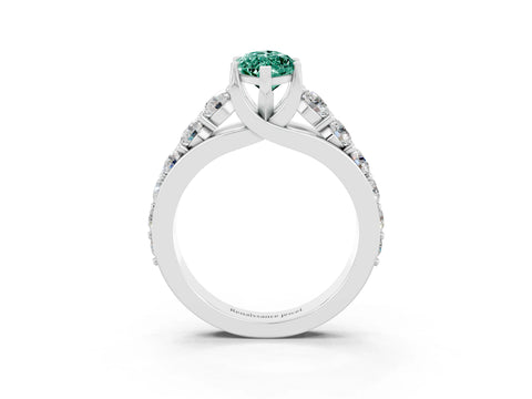 White gold Marquise Cut Green Sapphire Engagement Ring with Pavé Band and Four-Prong Setting_3