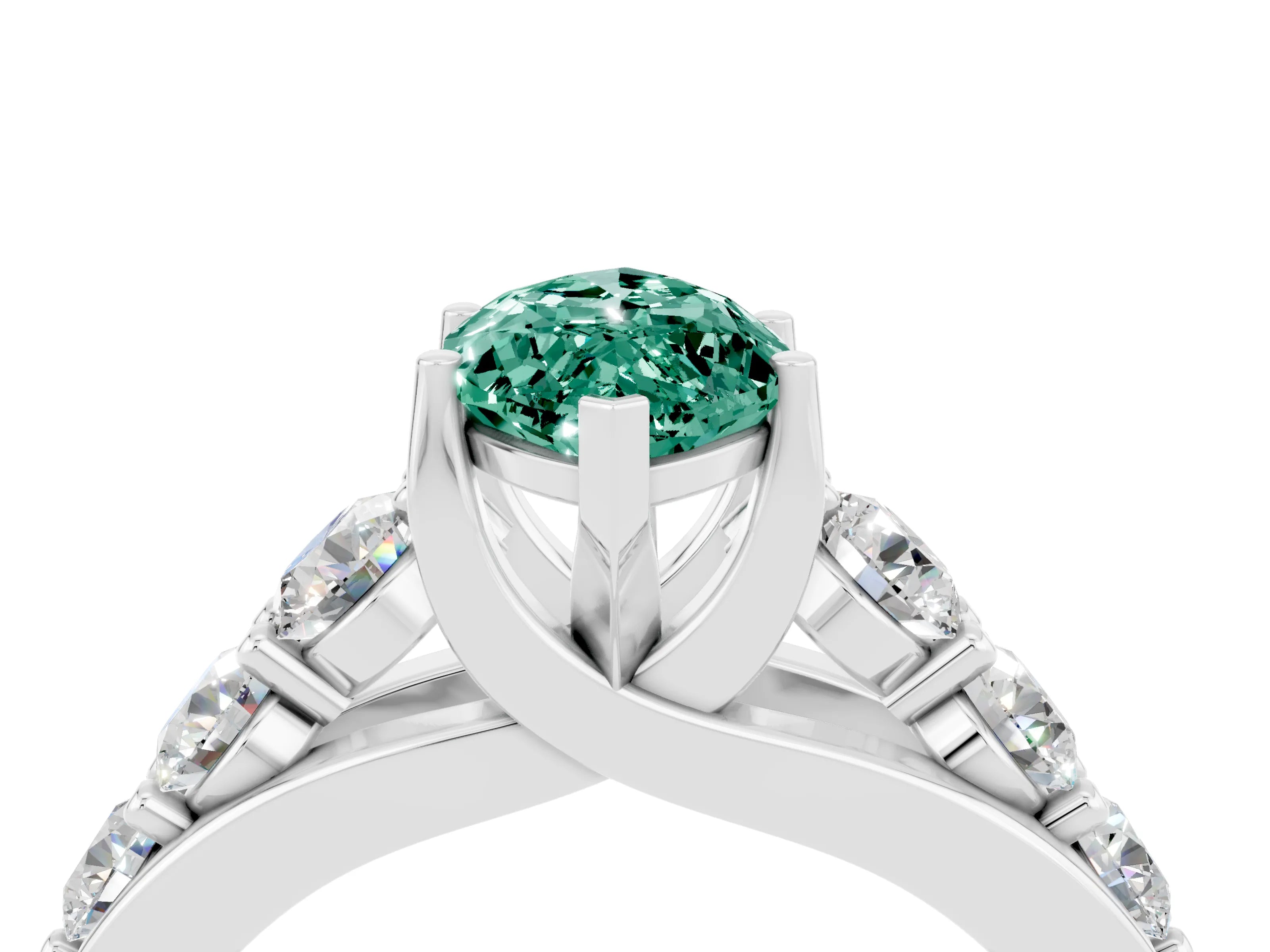 White gold Marquise Cut Green Sapphire Engagement Ring with Pavé Band and Four-Prong Setting_4