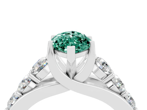 White gold Marquise Cut Green Sapphire Engagement Ring with Pavé Band and Four-Prong Setting_4