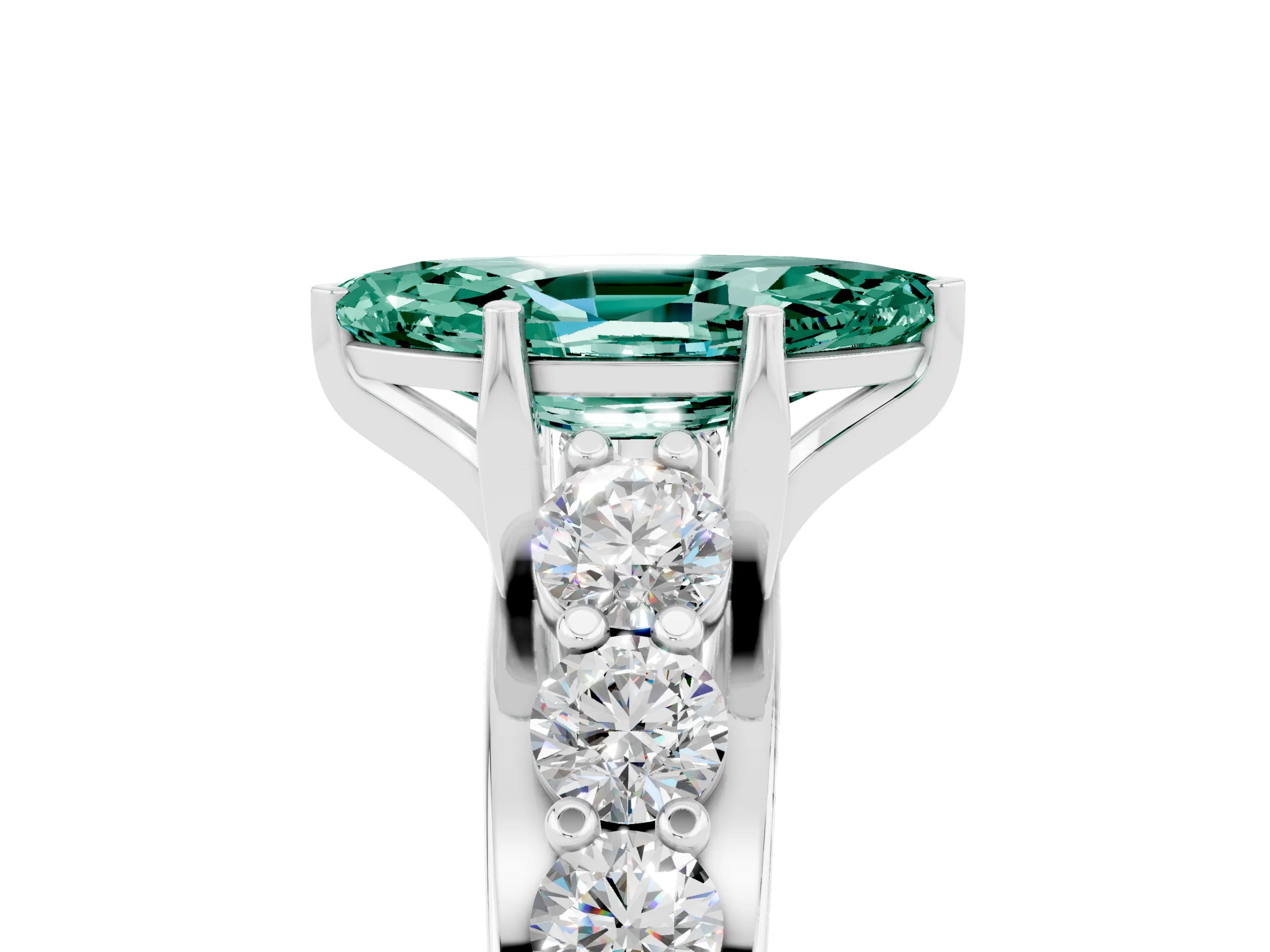 White gold Marquise Cut Green Sapphire Engagement Ring with Pavé Band and Four-Prong Setting_5