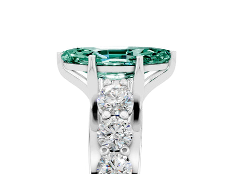 White gold Marquise Cut Green Sapphire Engagement Ring with Pavé Band and Four-Prong Setting_5
