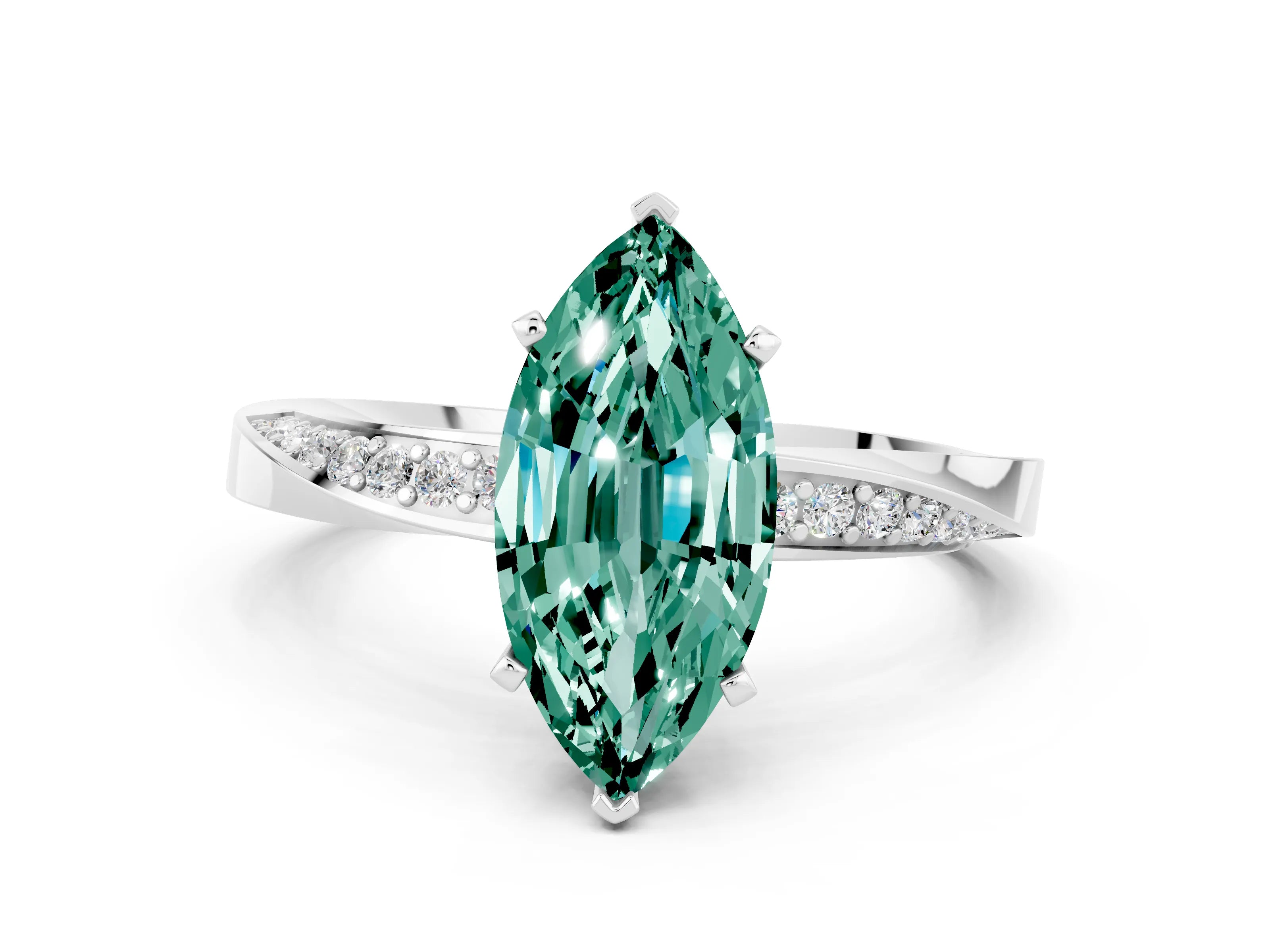 White gold Marquise Cut Green Sapphire Engagement Ring with Side Stone Accents and Four-Prong Setting_27