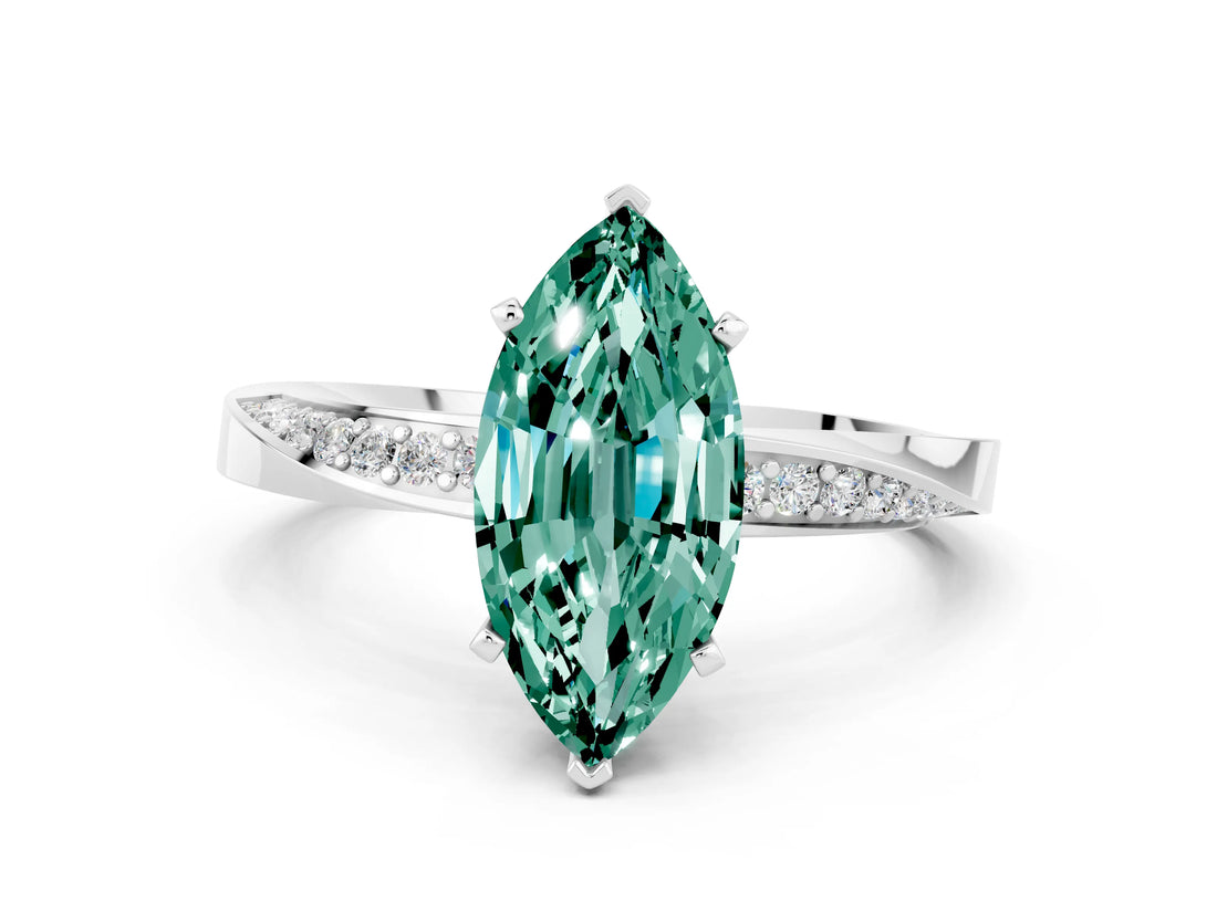 White gold Marquise Cut Green Sapphire Engagement Ring with Side Stone Accents and Four-Prong Setting_27