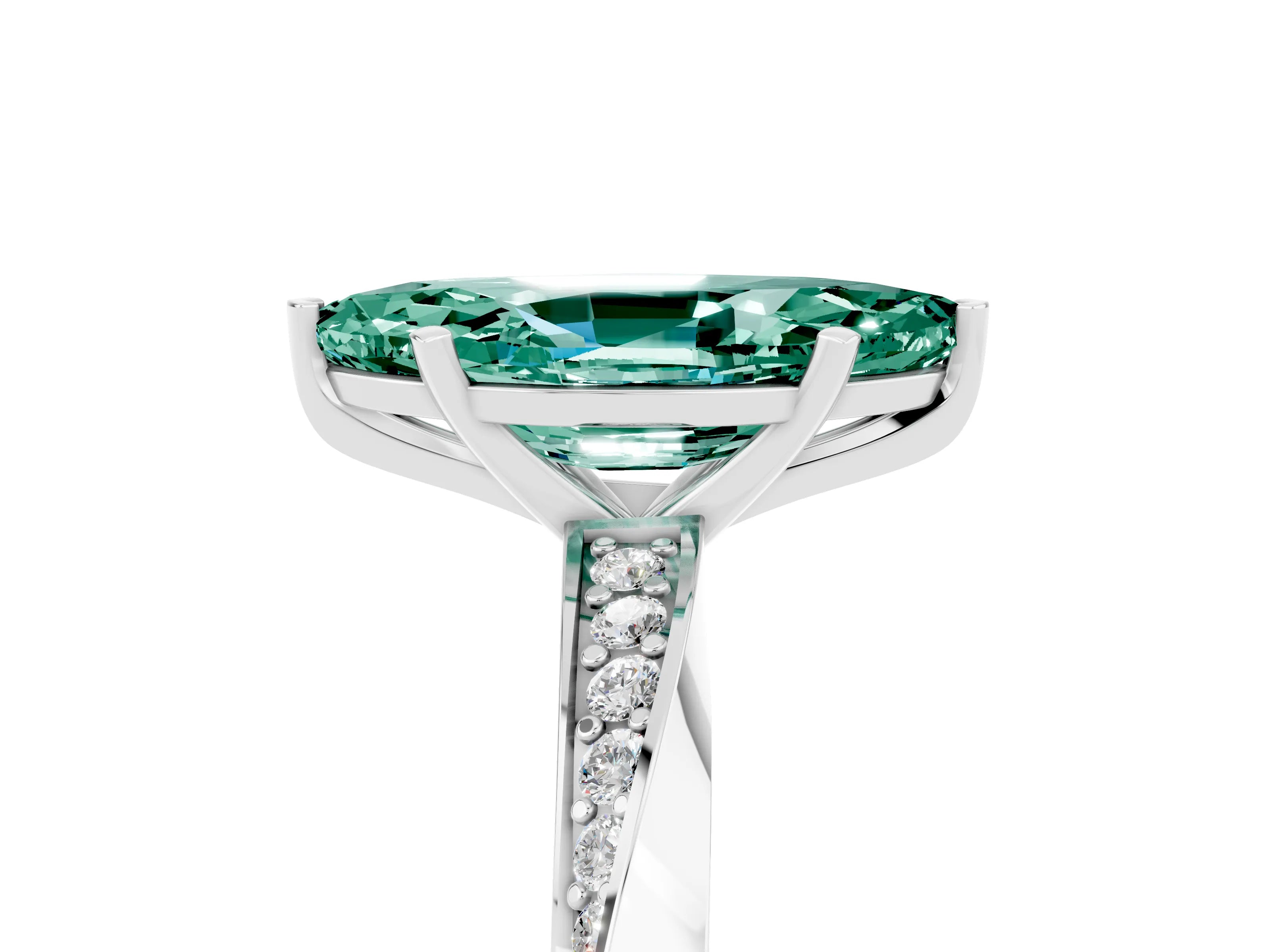 White gold Marquise Cut Green Sapphire Engagement Ring with Side Stone Accents and Four-Prong Setting_32