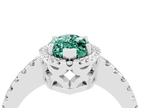 White gold Marquise Cut Green Sapphire Halo Engagement Ring with Pavé Band and Prong Setting_16