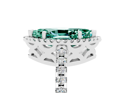 White gold Marquise Cut Green Sapphire Halo Engagement Ring with Pavé Band and Prong Setting_17