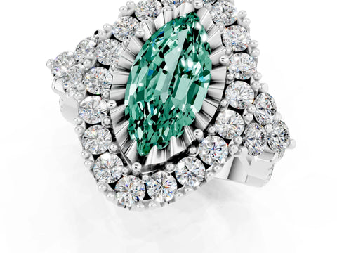 White gold Marquise Cut Green Sapphire Halo Ring with Pavé Band and Four-Prong Setting_13