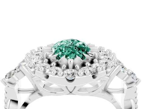 White gold Marquise Cut Green Sapphire Halo Ring with Pavé Band and Four-Prong Setting_16