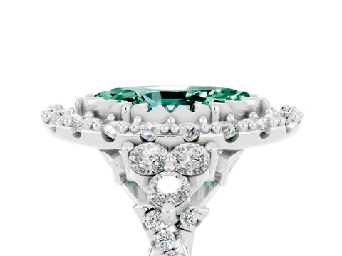 White gold Marquise Cut Green Sapphire Halo Ring with Pavé Band and Four-Prong Setting_17