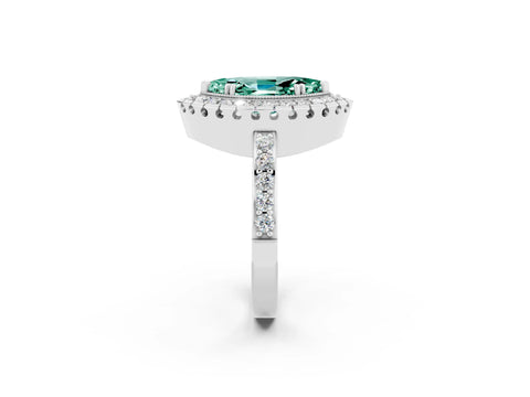 White gold Marquise Cut Green Sapphire Halo Ring with Pavé Band and Prong Setting_2