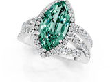 White gold Marquise Cut Green Sapphire Halo Ring with Round Split Shank and Prong Setting_85