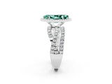 White gold Marquise Cut Green Sapphire Halo Ring with Round Split Shank and Prong Setting_86