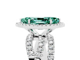 White gold Marquise Cut Green Sapphire Halo Ring with Round Split Shank and Prong Setting_89