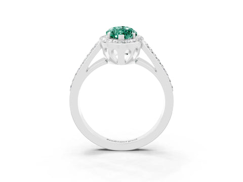 White gold Marquise Cut Green Sapphire Halo Ring with Split Shank U-Prong Band and Four-Prong Setting_3