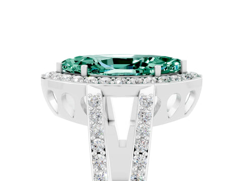 White gold Marquise Cut Green Sapphire Halo Ring with Split Shank U-Prong Band and Four-Prong Setting_5