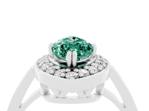 White gold Marquise Cut Green Sapphire Halo Ring with Split Shank and Four-Prong Setting_16
