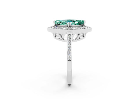 White gold Marquise Cut Green Sapphire Halo Ring with Split Shank and Four-Prong Setting_2