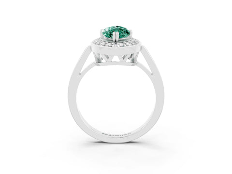 White gold Marquise Cut Green Sapphire Halo Ring with Split Shank and Four-Prong Setting_3