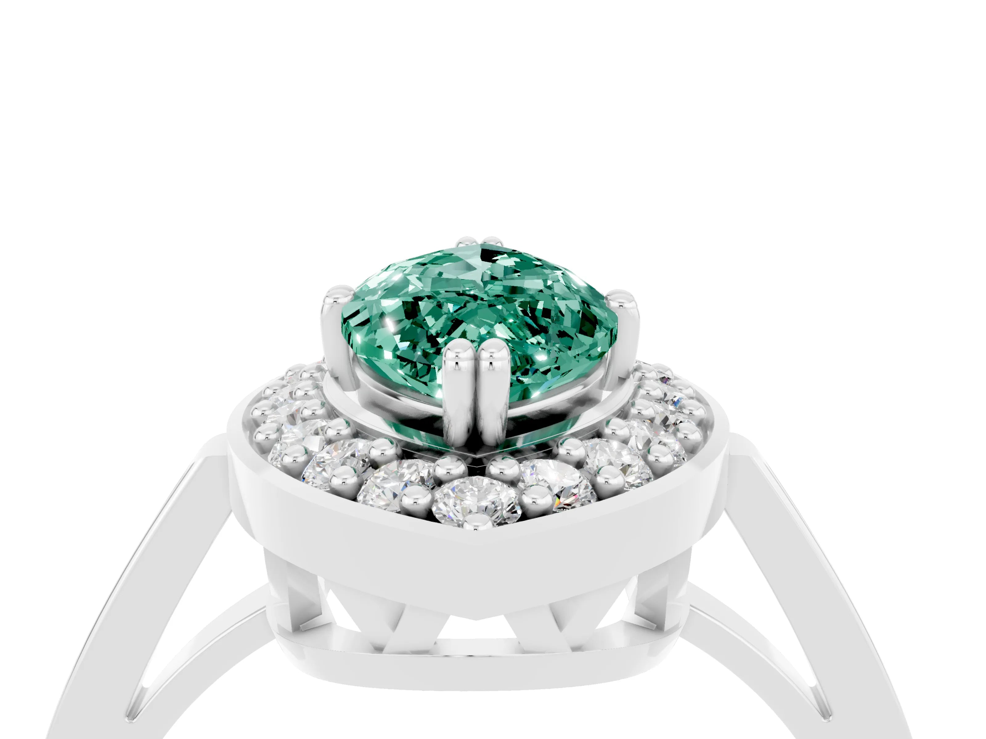 White gold Marquise Cut Green Sapphire Halo Ring with Split Shank and Four-Prong Setting_4